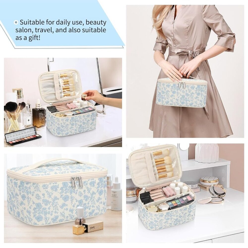 Makeup Bag Portable Cosmetic Bag For Women, Large Capacity Travel Makeup Case Or - Picture 8 of 9